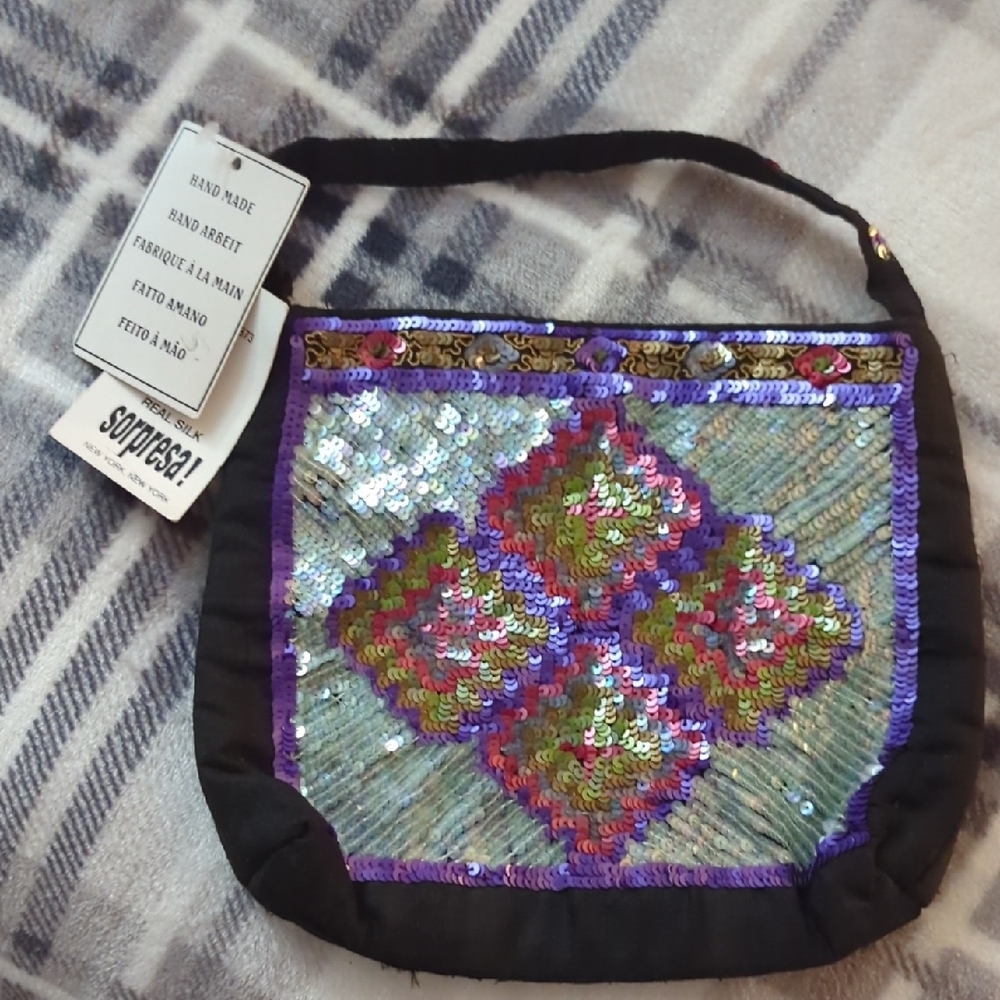 Handcrafted Sequin Bag - Black and Multicolor
